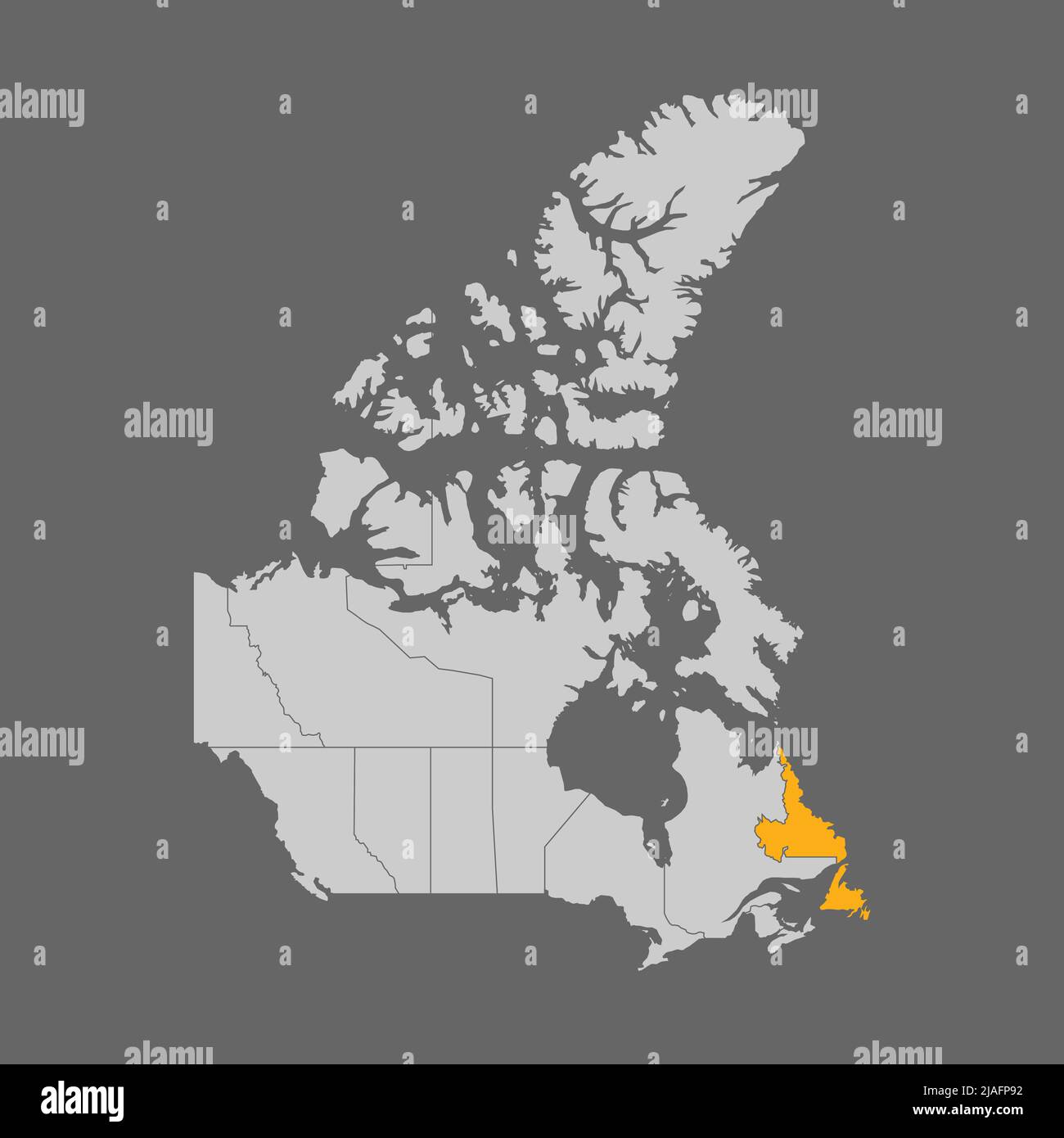 Neufundland auf der Karte von Kanada hervorgehoben Stock Vektor