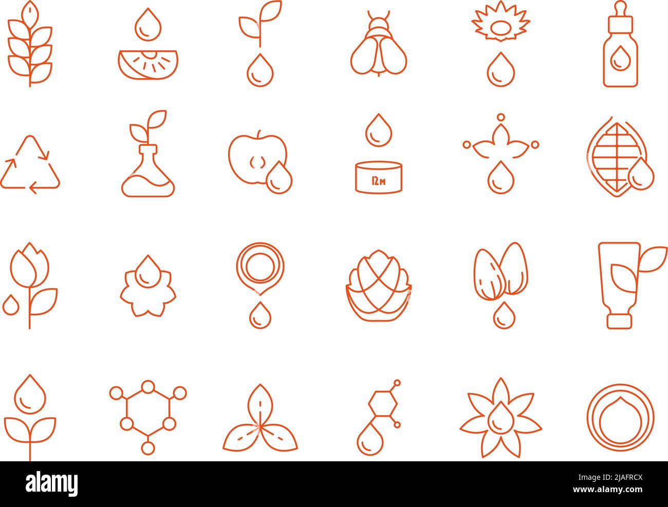 Lineare kosmetische Symbole. Umweltfreundliche Hautpflege natürliche Kosmetik Bio-Produkte grellen Vektor Illustrationen Set Stock Vektor