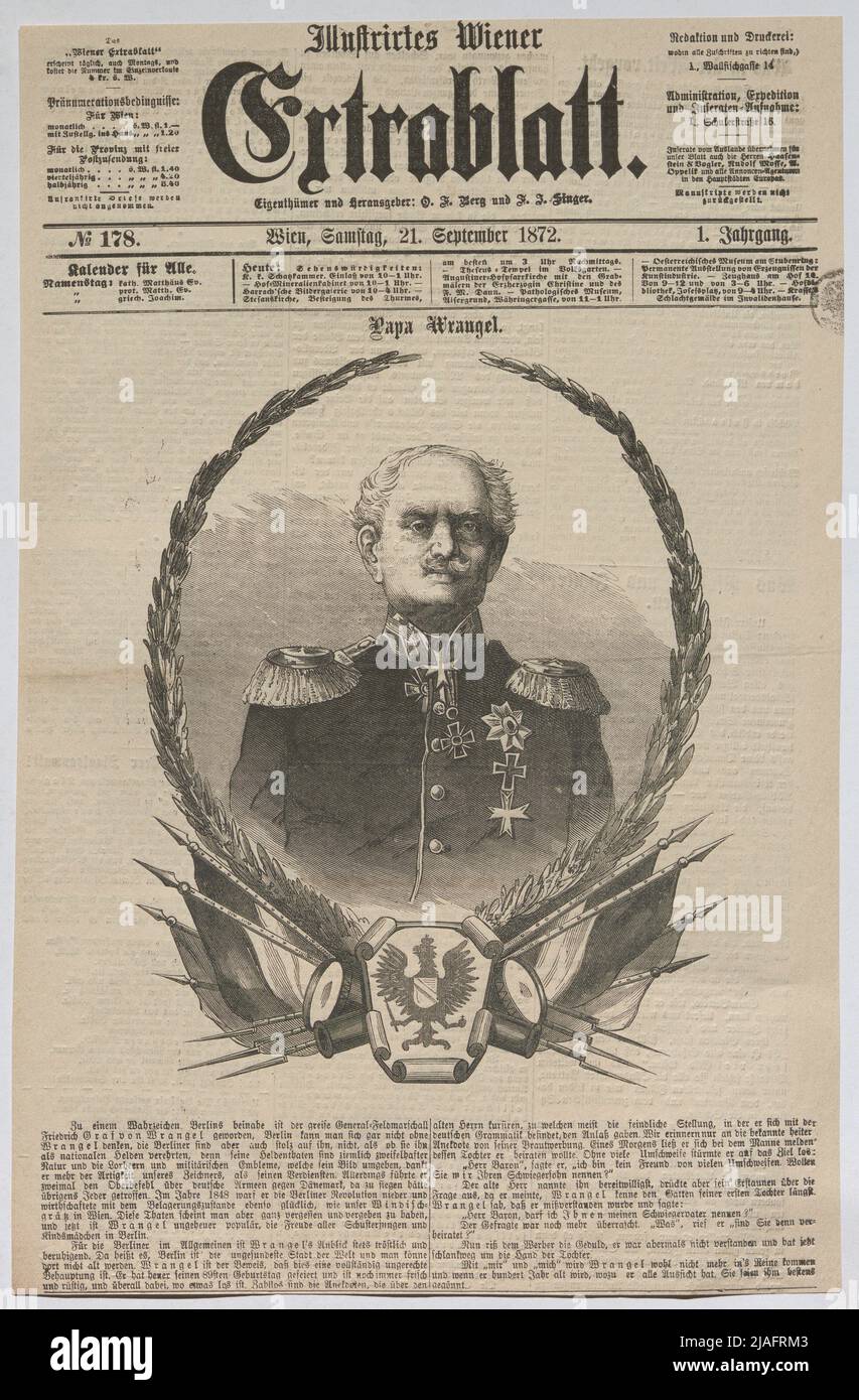 Papa Wrangel. '. Friedrich von Wrangel, preußischer Feldmarschall (aus „Illustrirted Wiener Extrablatt“). Stockfoto
