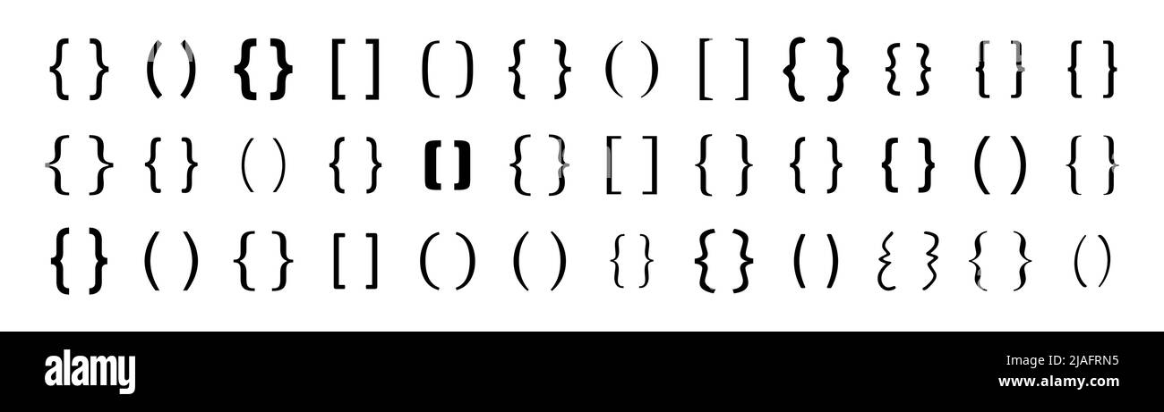 Ein Satz von Textklammern. Klammern-Symbol. Textfelder mit Anführungszeichen und Klammern. Stock Vektor