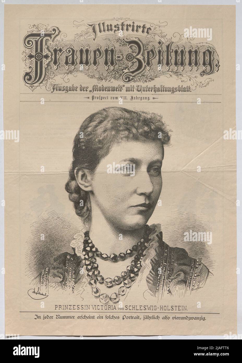 Prinzessin Victoria von Schleswig-Holstein. '. Prinzessin Auguste Viktoria von Schleswig-Holstein, spätere Königin von Preußen und deutsche Kaiserin (Titelseite der „Illustrirte Frauen-Zeitung“). August Schubert (1844-1903), Künstler, C. Anger & Göschl , Realisation Stockfoto