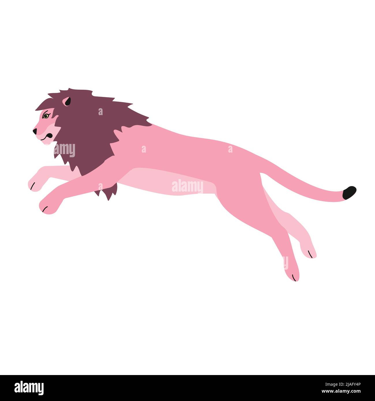 Vektor flach hüpfend rosa Löwe isoliert auf weißem Hintergrund Stock Vektor