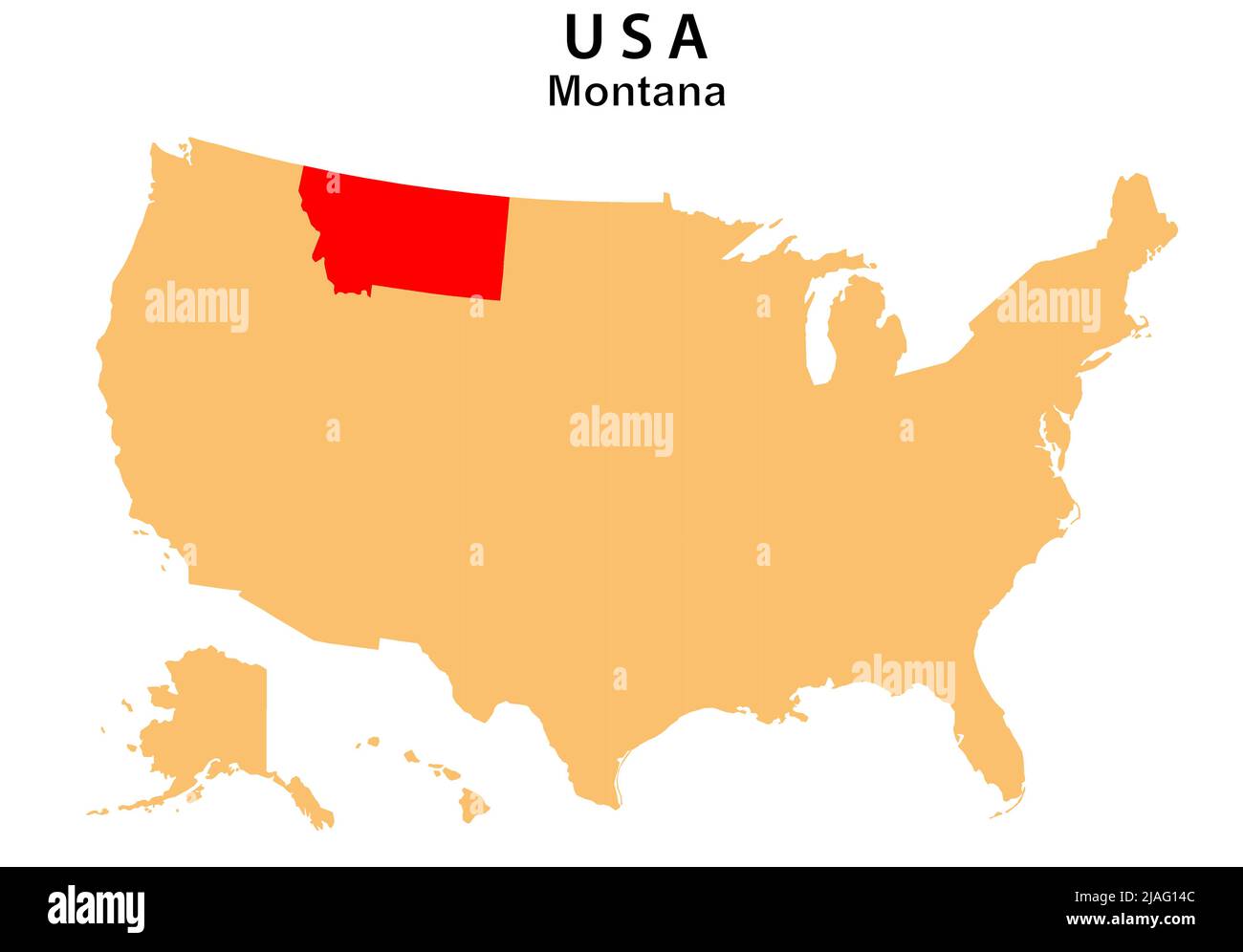 Montana State-Karte auf der USA-Karte hervorgehoben. Montana-Karte auf dem Vereinigten Staat von Amerika. Stock Vektor