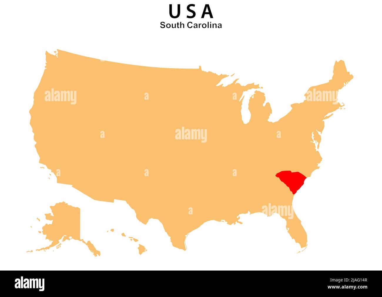 Karte des Staates South Carolina auf der Karte der USA hervorgehoben. Karte von South Carolina auf dem Vereinigten Staat von Amerika. Stock Vektor