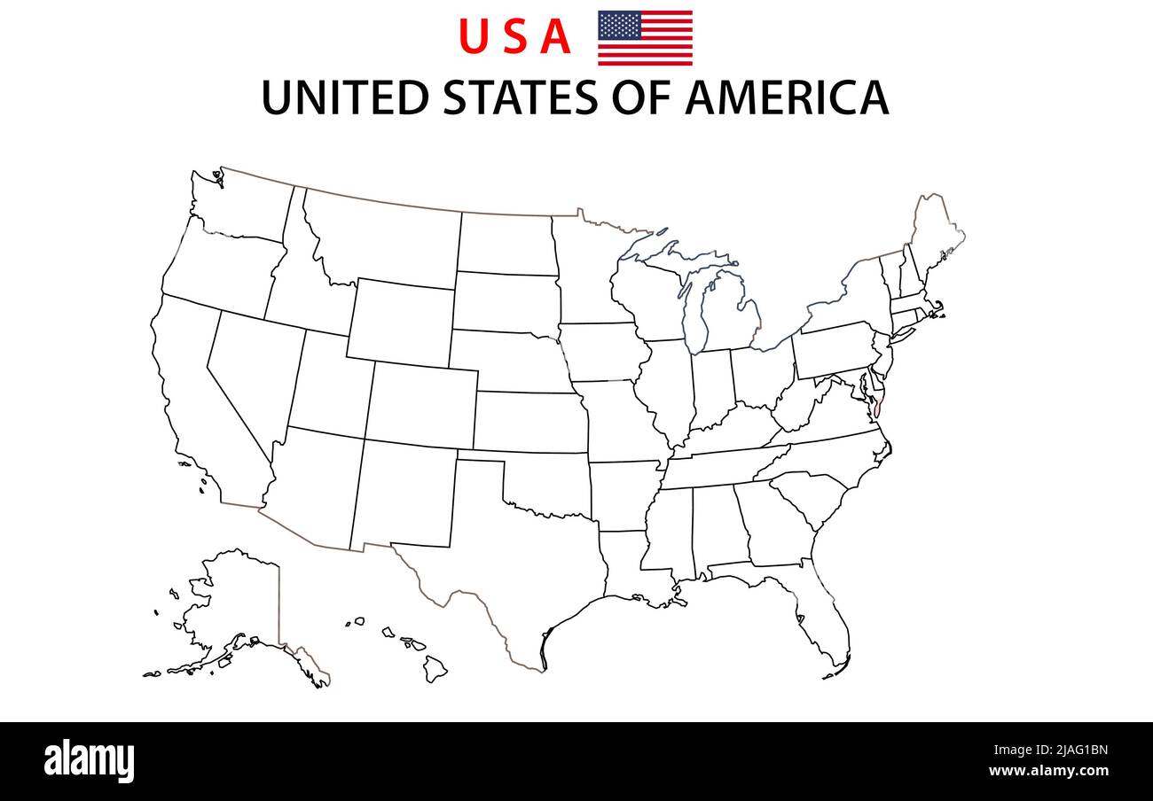 USA-Karte. Politische Landkarte der Vereinigten Staaten von Amerika. US-Karte mit weißem Hintergrund und Linienkarte. Stock Vektor