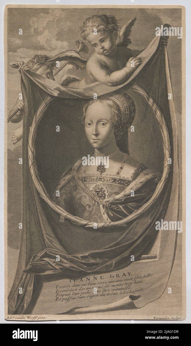 Jeanne Gray“. Lady Jane Gray. Cornelis Vermeulen (1644-1708), Kupferstecher, nach: Adriaen van der Werff (1659-1722), Künstler Stockfoto