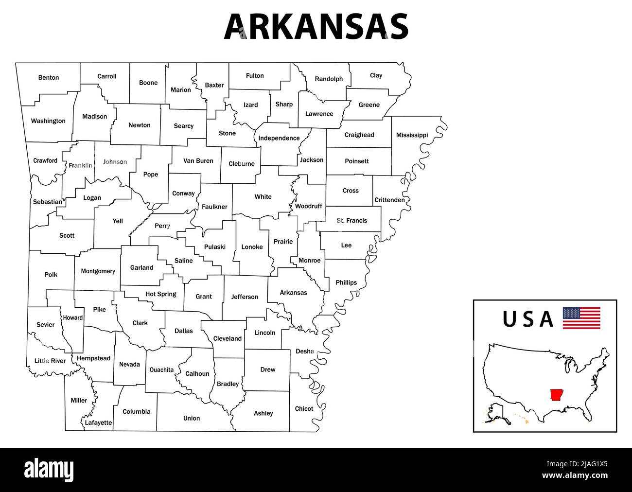 Karte Von Arkansas. State und DistrictKarte von Arkansas