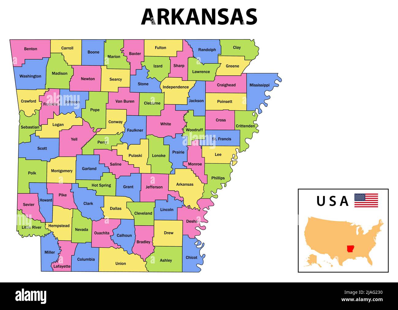 Karte Von Arkansas. State und DistrictKarte von Arkansas
