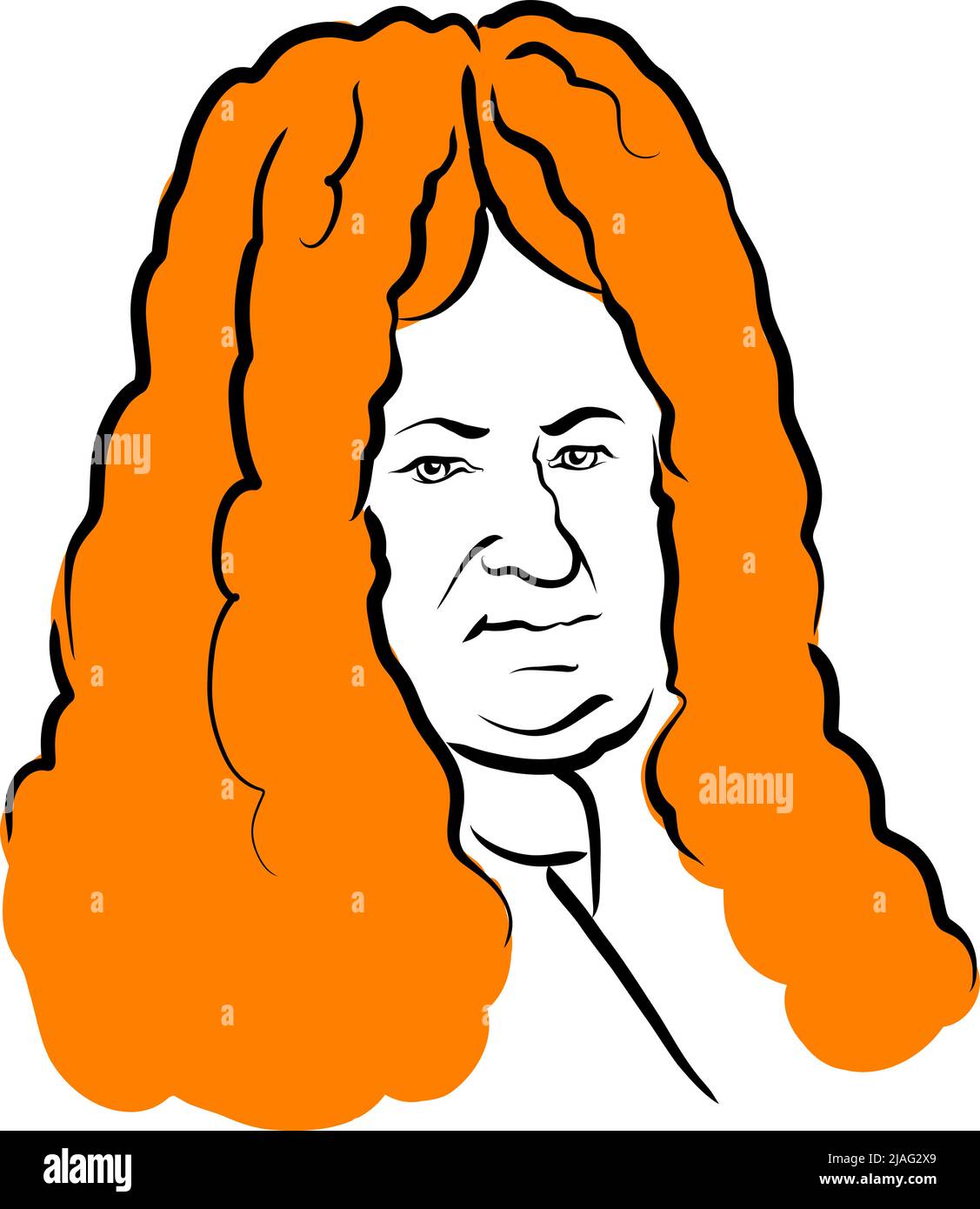 Gottfried Wilhelm Leibniz Vektor-Zeichnung mit Oberfläche für Haar. Handgezeichnete Skizze des Künstlers Knut Hebstreit. Zeichnung zur Verwendung auf beliebigen Marketing-p Stock Vektor