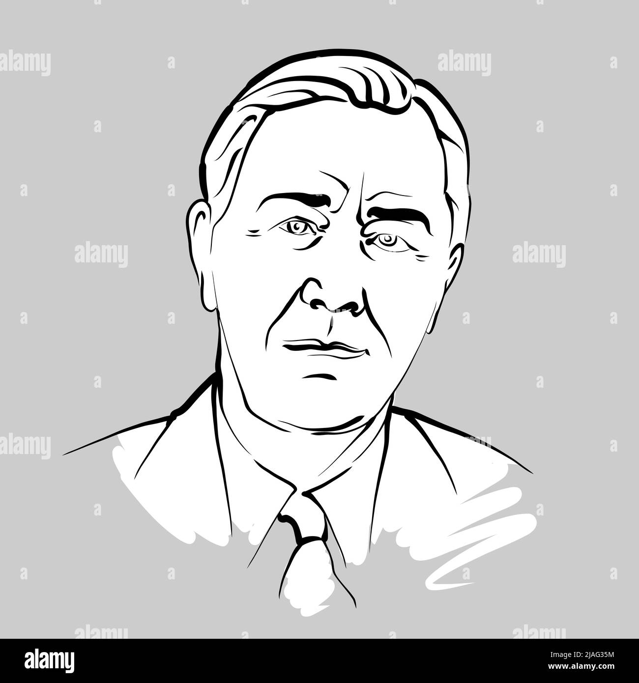 Franklin D. Roosevelt Moderne Vektorzeichnung. Handgezeichnete Skizze des Künstlers Knut Hebstreit. Zeichnung für die Verwendung in jedem Marketingprojekt und für Resa Stock Vektor