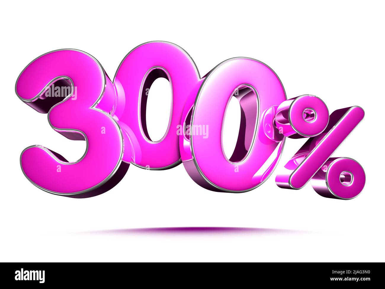 Rosa 300 Prozent 3D Illustration Zeichen auf weißem Hintergrund, Sonderangebot 300% Rabatt Tag, Verkauf bis zu 300 Prozent Rabatt, Anteil 300 Prozent, 300% Rabatt stor Stockfoto