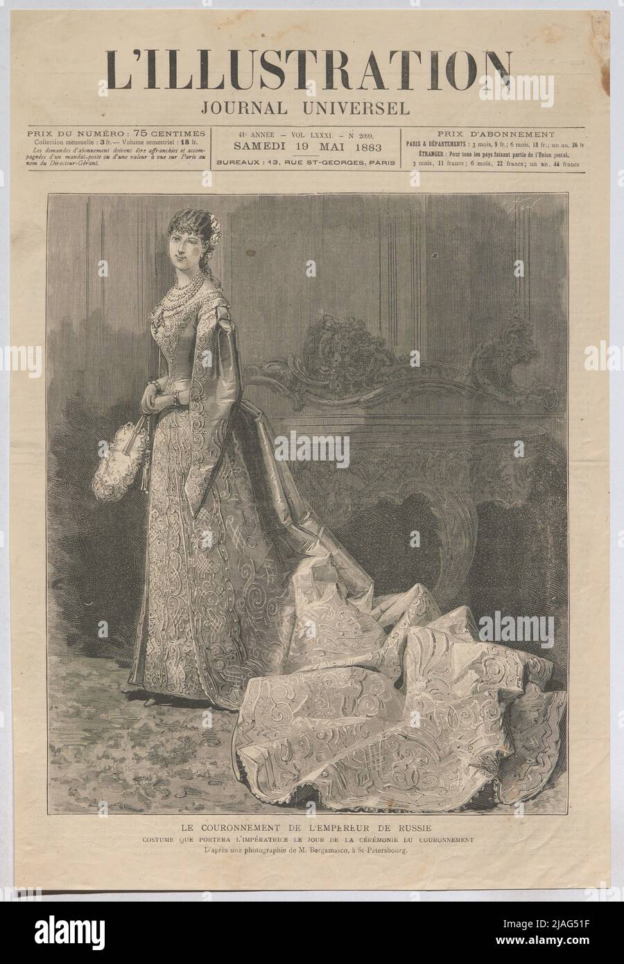 Le Couronnement de l'empereur de Russie - Costume que porttera l´impératrice le jour de la ceremonie du Couronnement. '. Der krönende Ruhm des russischen Zaren Alexander III.; 1830-1896) Stockfoto