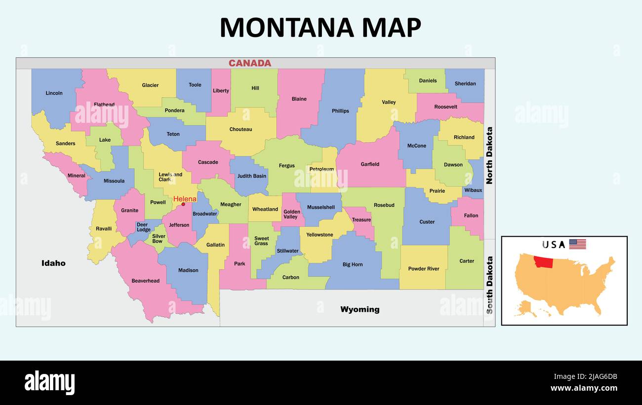 MontanaKarte. Staat und Distriktkarte von Montana. Politische