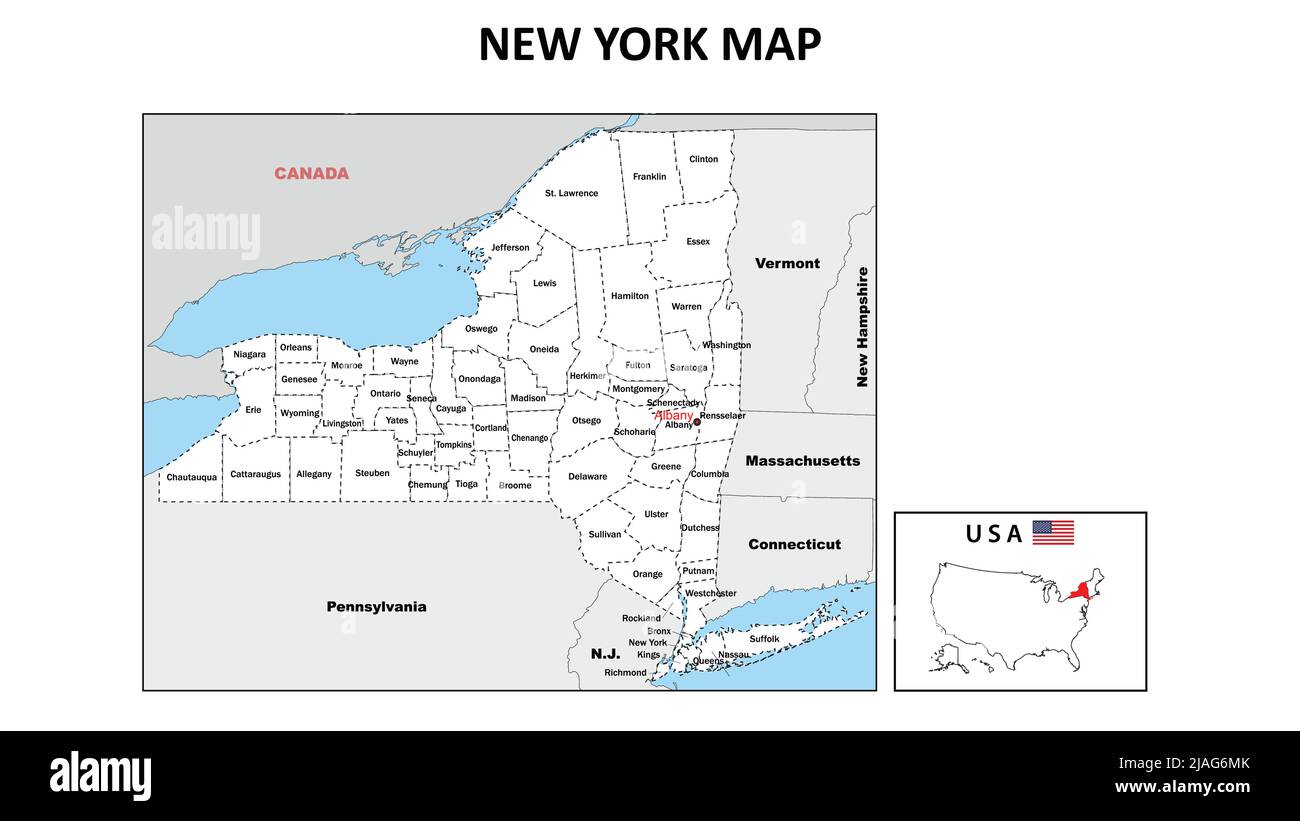 Karte Von New York. Politische Karte von New York mit weißen Grenzen. Stock Vektor