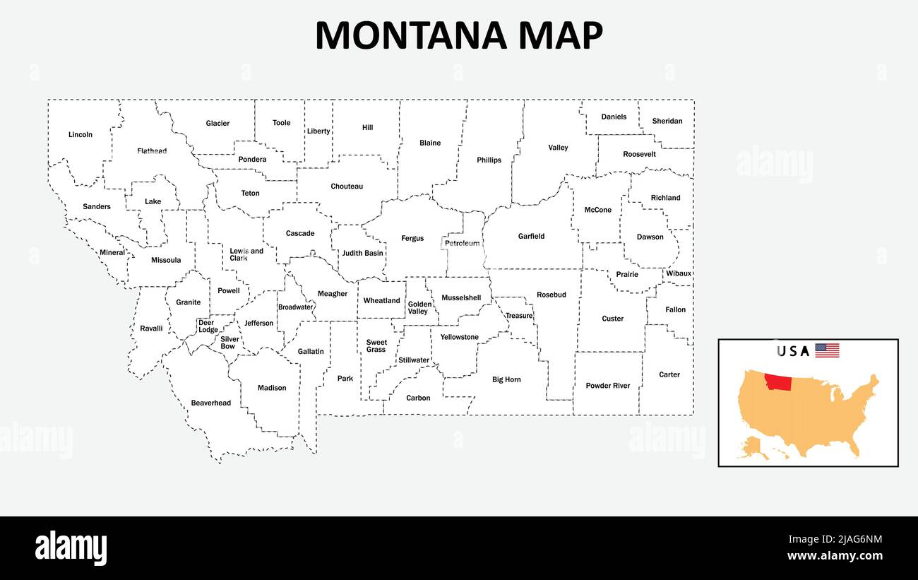 MontanaKarte. Staat und Distriktkarte von Montana. Verwaltungskarte