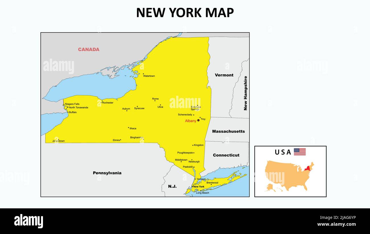 Karte Von New York. State- und District-Karte von New York. Politische Karte von New York mit dem Hauptbezirk Stock Vektor