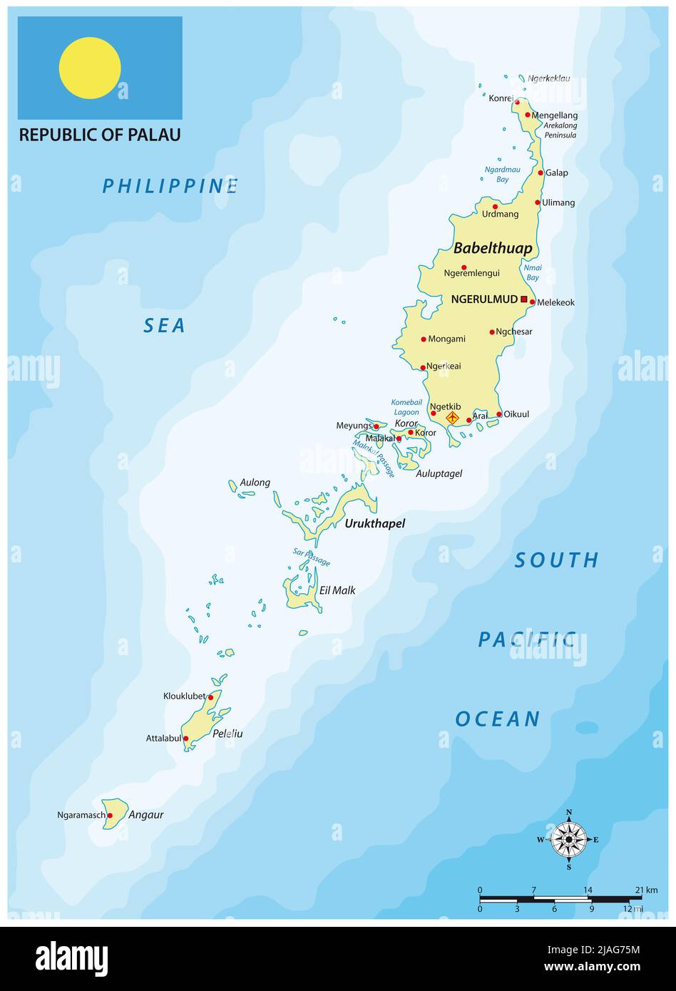 Vektorkarte der pazifischen Inselnation von Palau Stockfoto
