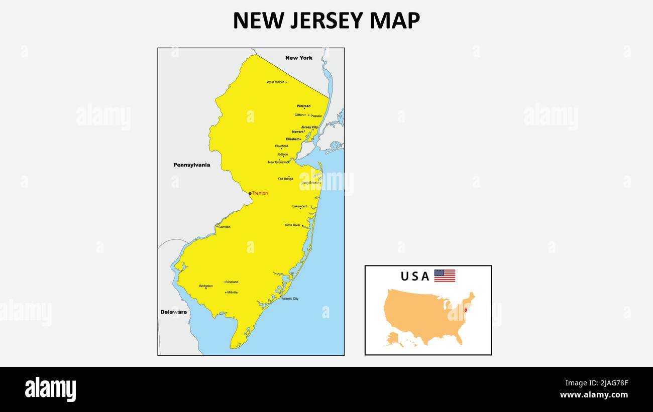 Karte Von New Jersey. Staat- und Distriktkarte von New Jersey. Politische  Karte von New Jersey mit dem Hauptbezirk Stock-Vektorgrafik - Alamy