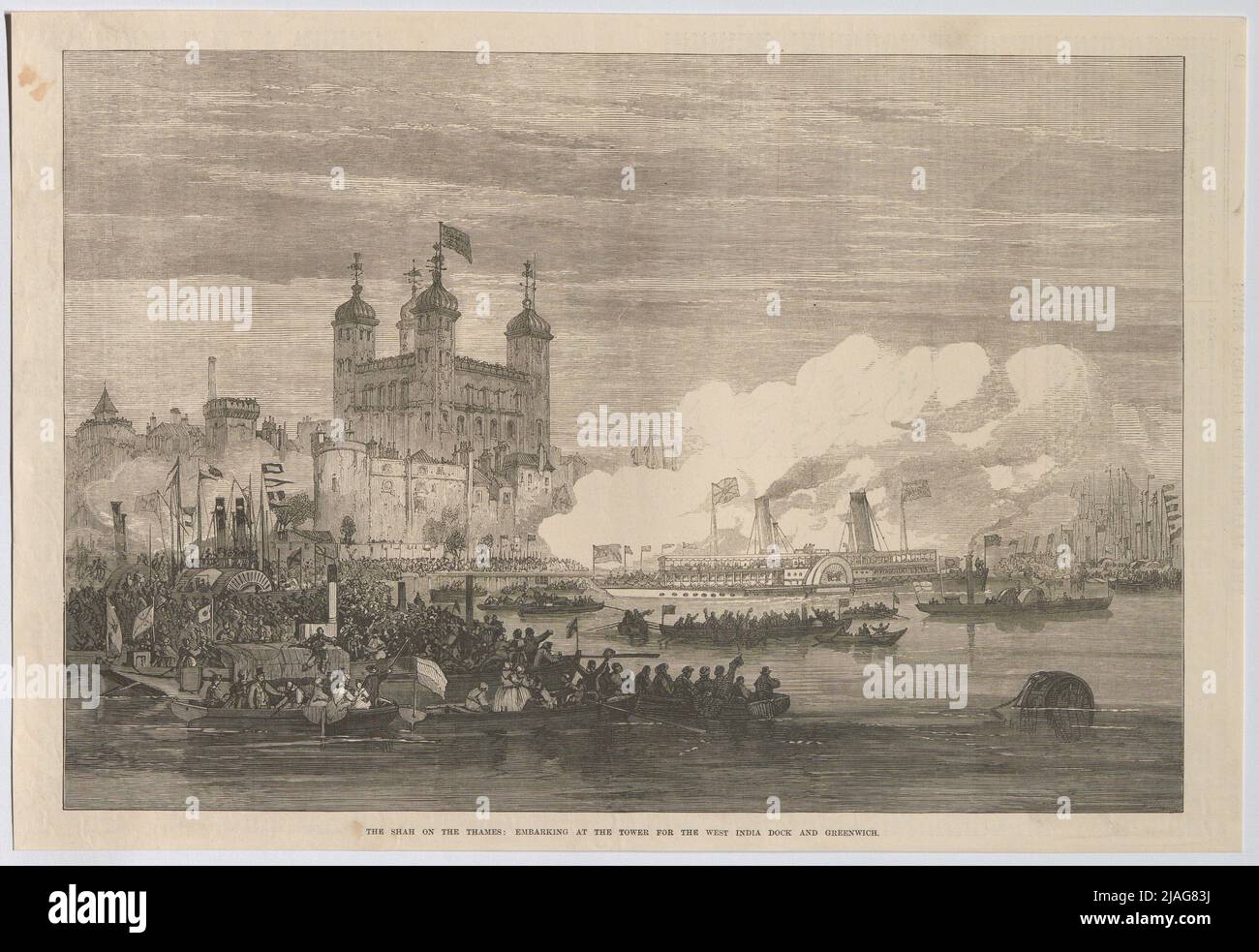 Der Schah auf der Themse. Sie steigen am Tower in Richtung West India Dock und Greenwich ein. ' News '). Unbekannt Stockfoto
