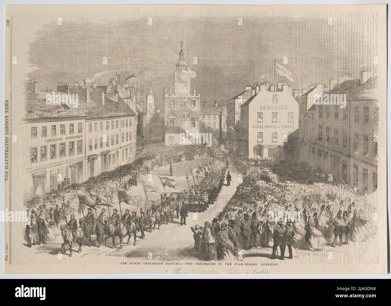 Die Burns Centenary Festival-die Prozession in der High Street, Dumfries '. 100.-jähriges Jubiläum für Robert Burns; der Festzug in der High Street, Dumfries (aus „The Illustrated London News“). Unbekannt Stockfoto