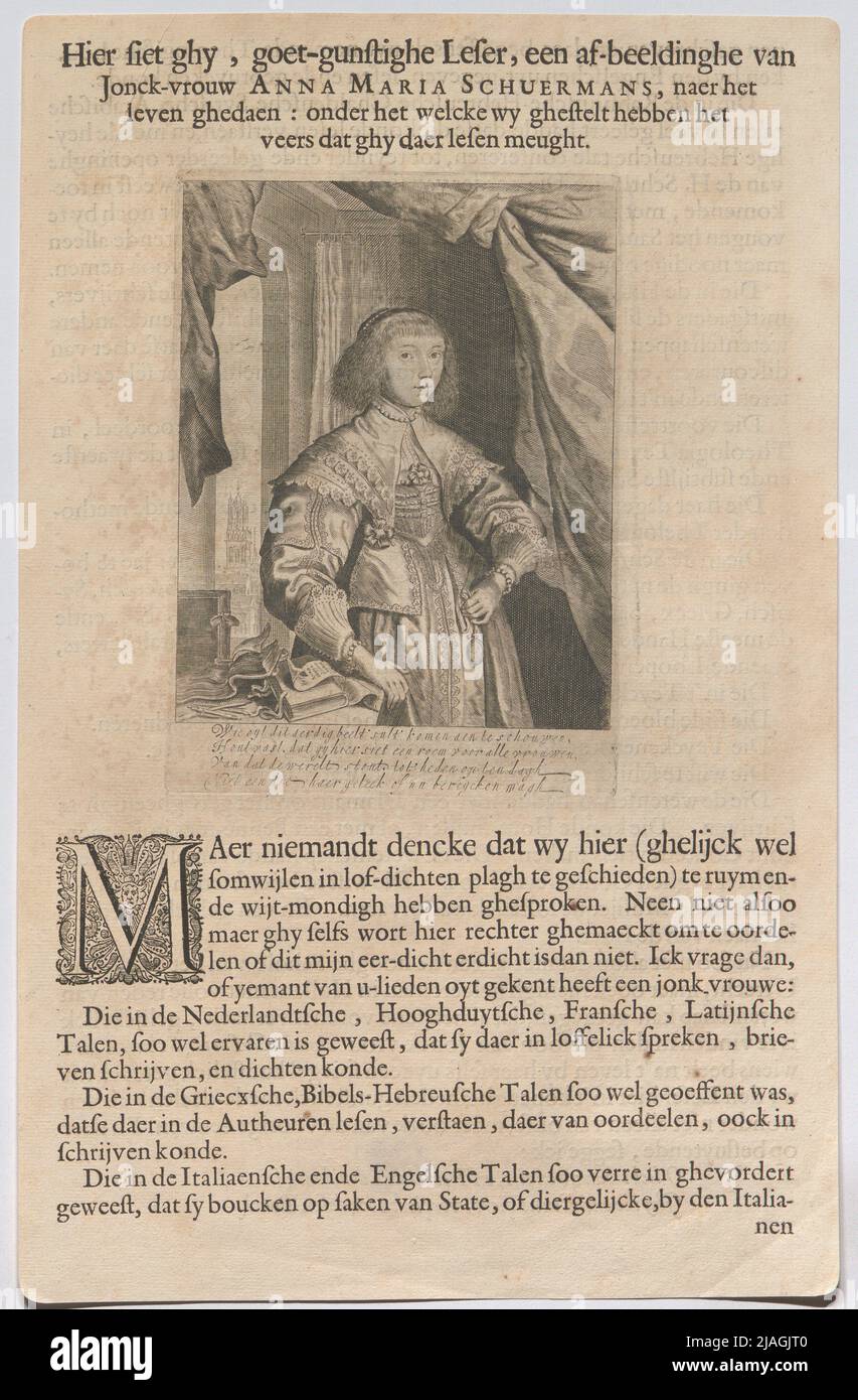 Illustrierte Biografie von Anna Maria von Schürmann (van Schu (U) RMAN), niederländisch-deutscher Universalgelehrter. Unbekannt Stockfoto