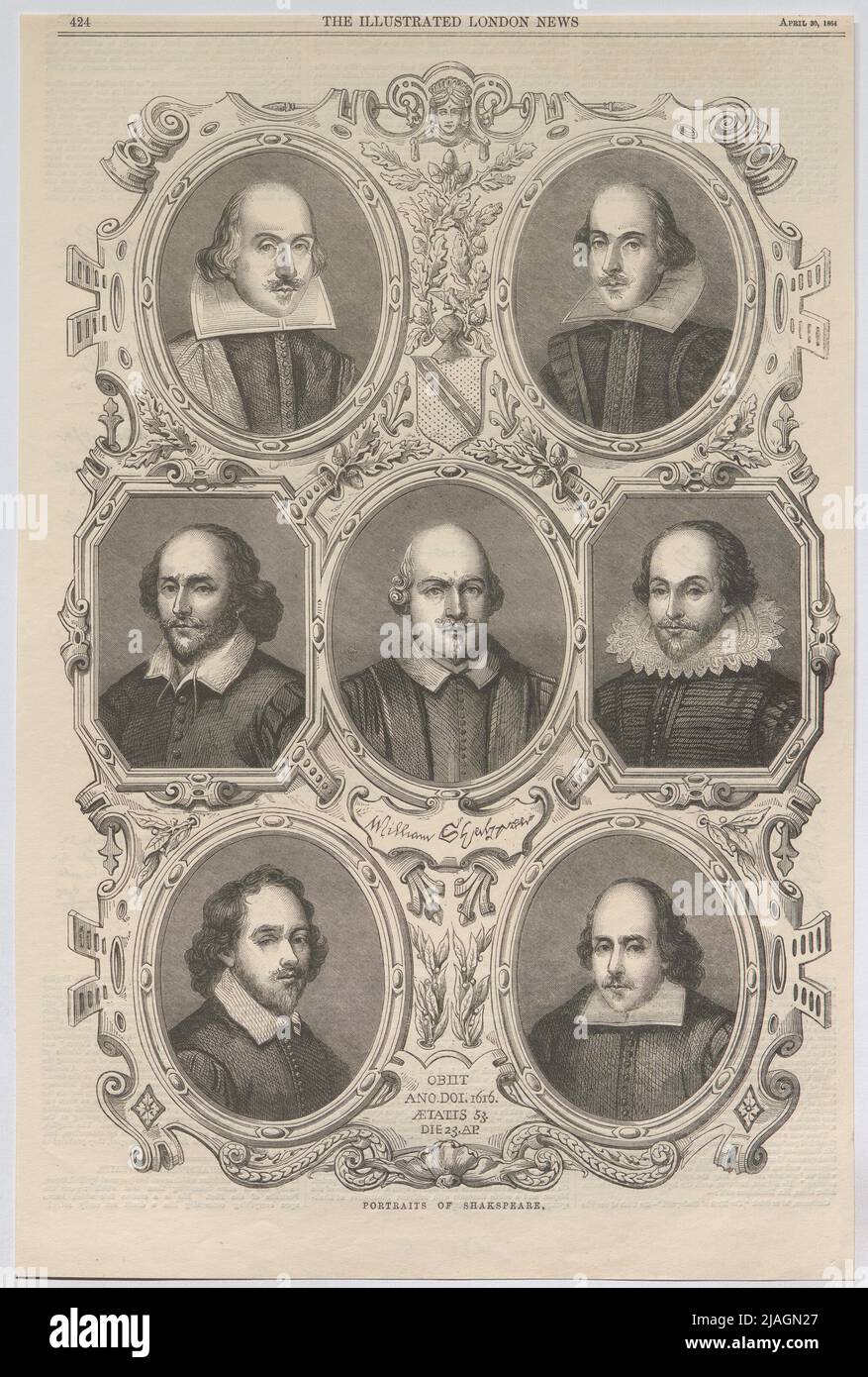 Porträts von Shakspeare. '. Sieben Porträts von William Shakespeare (aus „The Illustrated London News“). Unbekannt Stockfoto