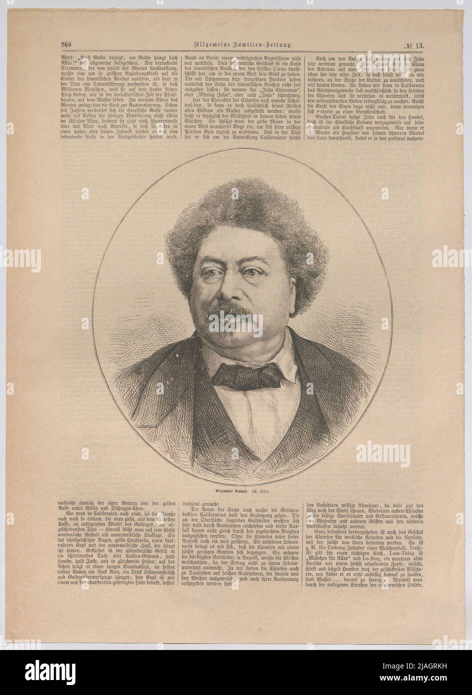 Alexander Dumas“. Alexandre Dumas (aus der Zeitung „Allgemeine Familie“). Unbekannt Stockfoto
