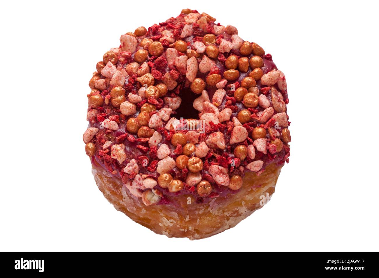 Raspberry Royale Yumnut Yum Nut, eine Mischung aus einem Donut und einem Yum Yum von der Bäckerei im Geschäft von M&S zur Feier des Königlichen Platin-Jubiläums Stockfoto