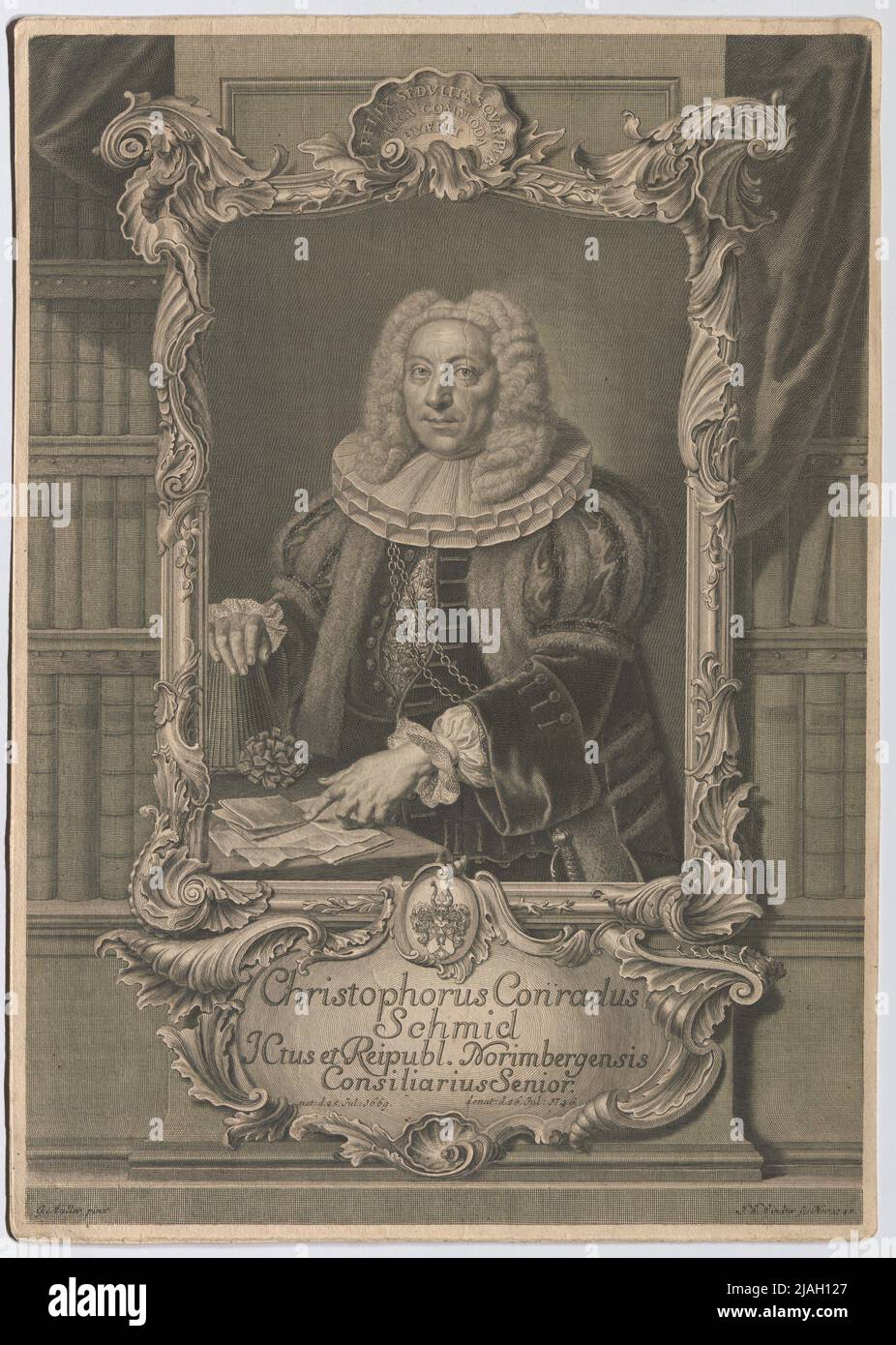 Chris Conrad Schmid tip und reipubl. Senior Berater Von Norimbergensis. '. Christoph Conrad Schmid, das Gesetz des Berater Senior in Nürnberg. Johann Wilhelm Windter (1696-1765), Künstler, nach: Gabriel Müller (1688-1760), Künstler Stockfoto