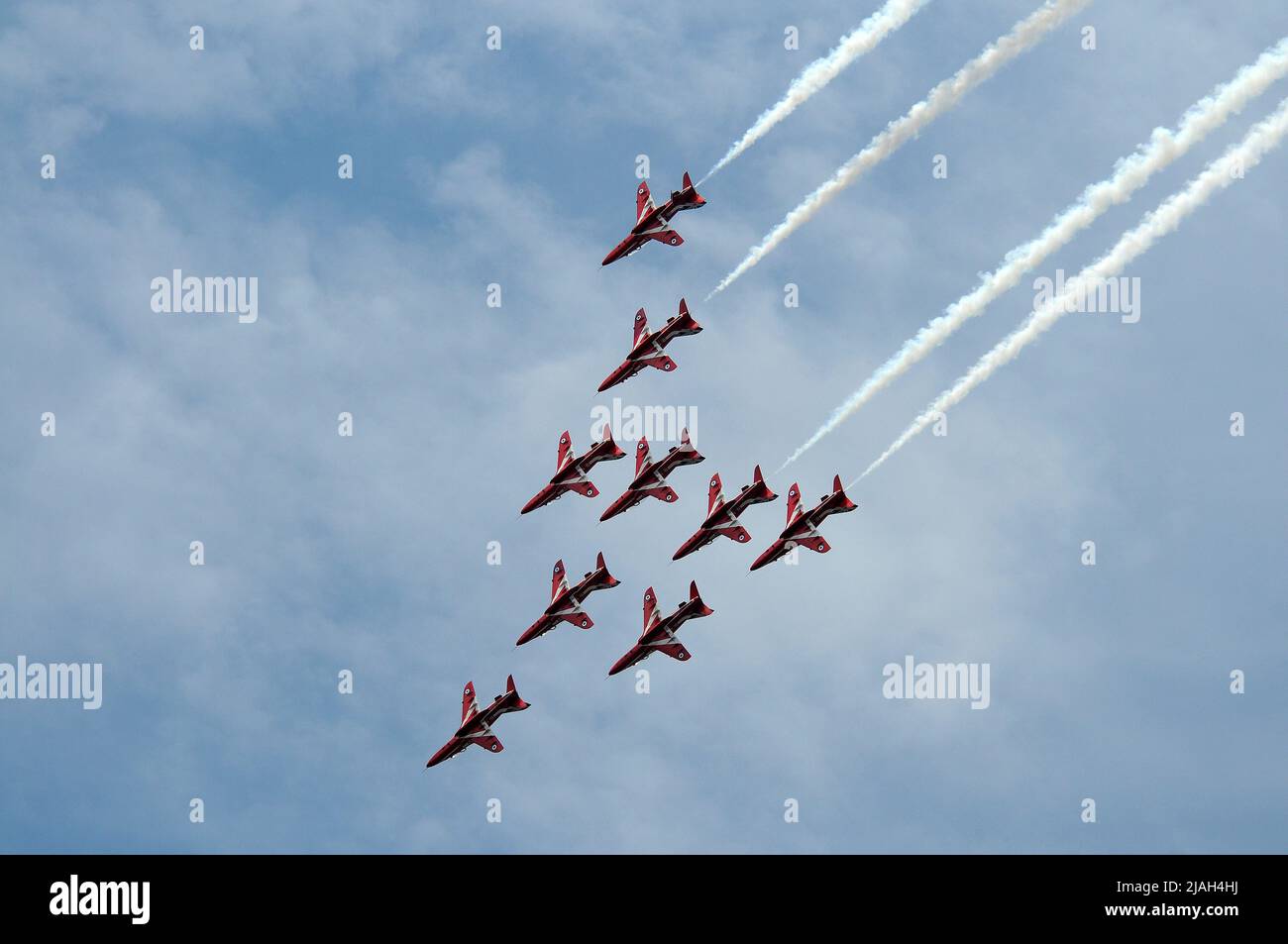 Die „roten Pfeile“ beim Royal International Air Tattoo. Stockfoto