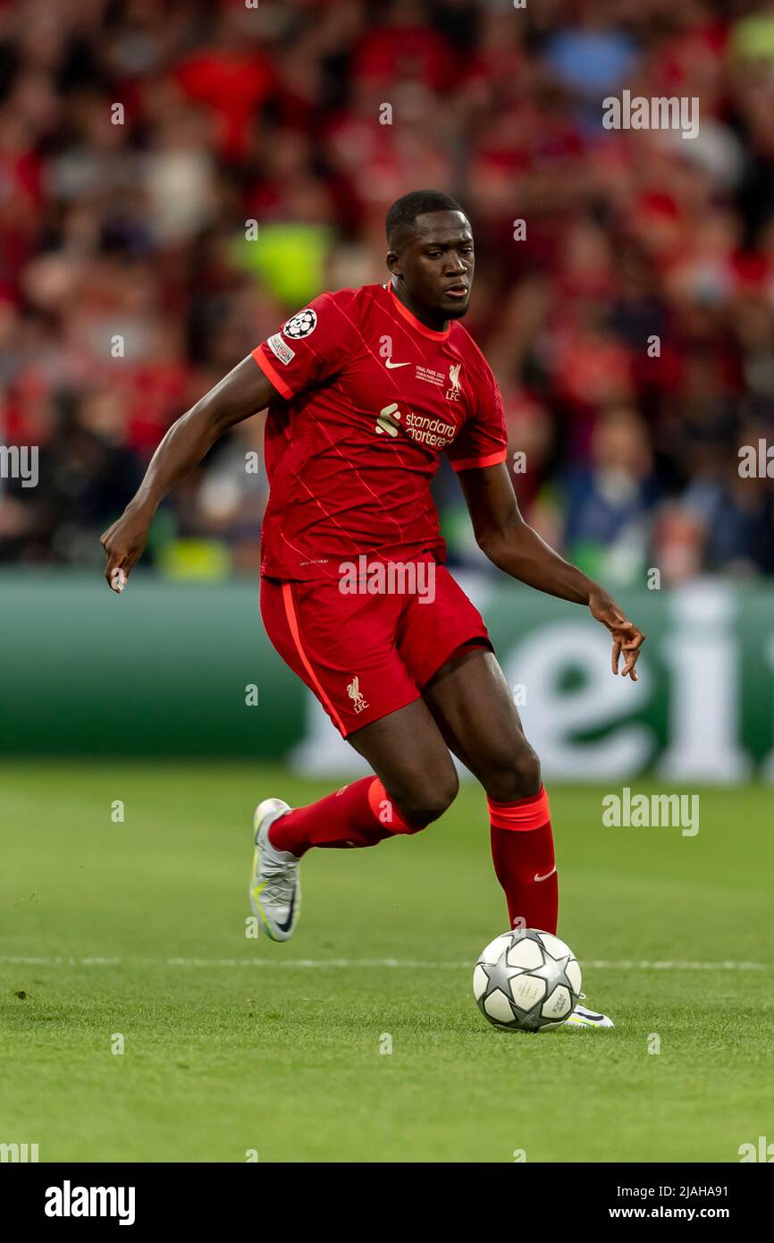 Ibrahima Konate (Liverpool) Während des UEFA Champions League-Spiels zwischen Liverpool 0-1 Real Madrid im Stade de France am 28. Mai 2022 in Paris, Frankreich. (Foto von Maurizio Borsari/AFLO) Stockfoto