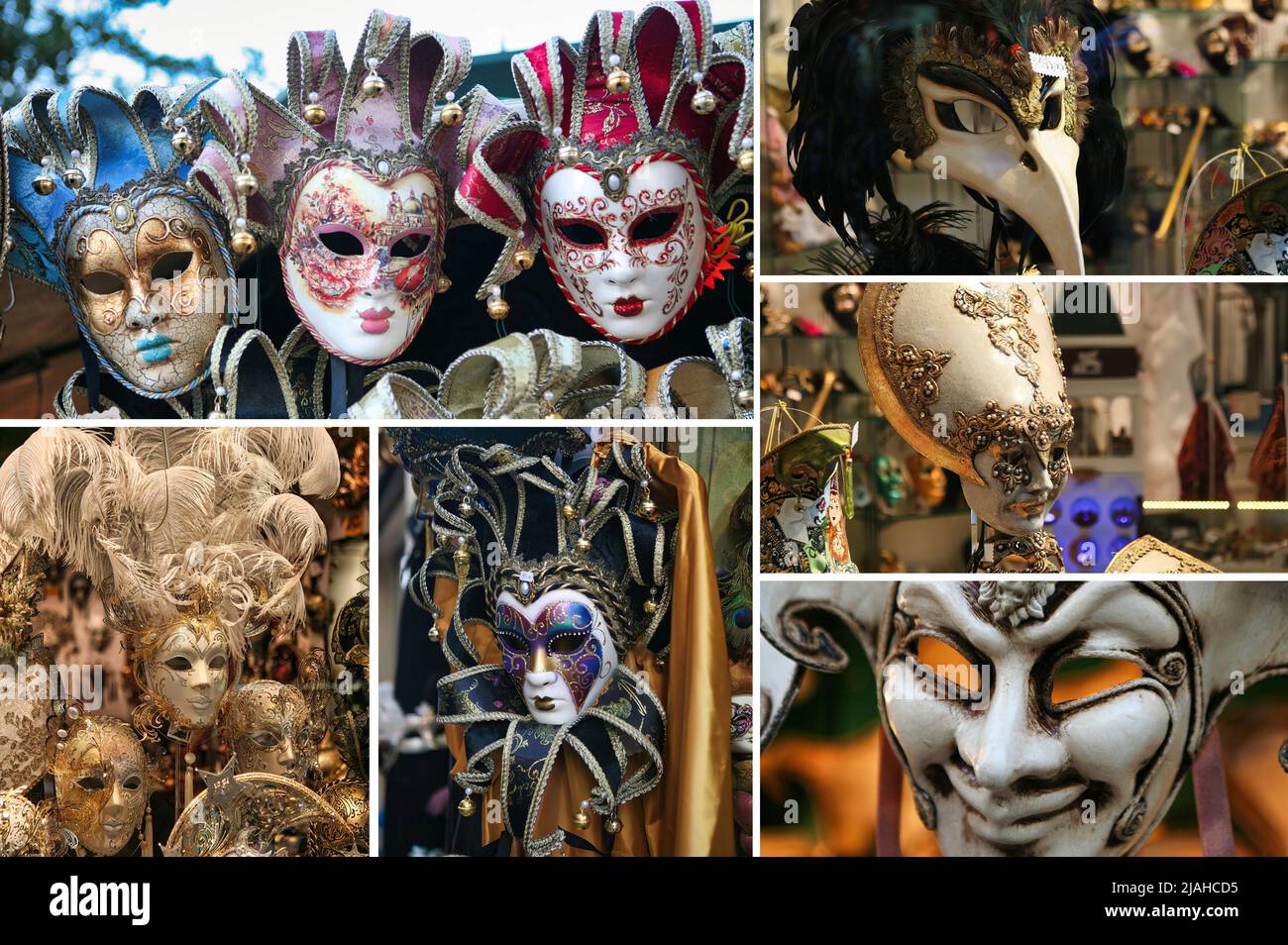 Eine Sammlung von schönen venezianischen Masken (Venedig - Italien) Stockfoto