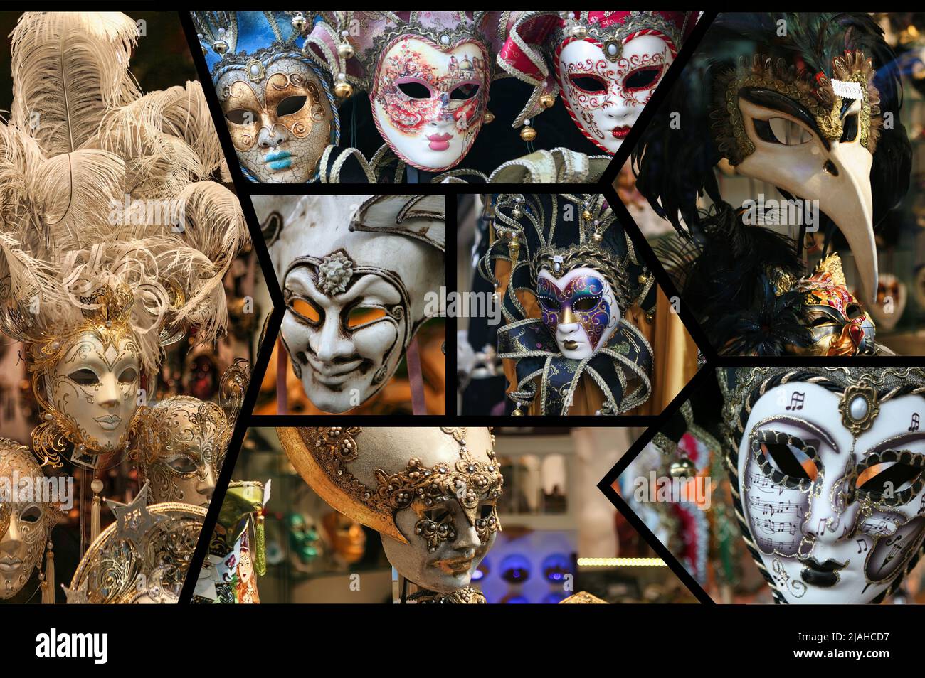 Eine Sammlung von schönen venezianischen Masken (Venedig - Italien) Stockfoto