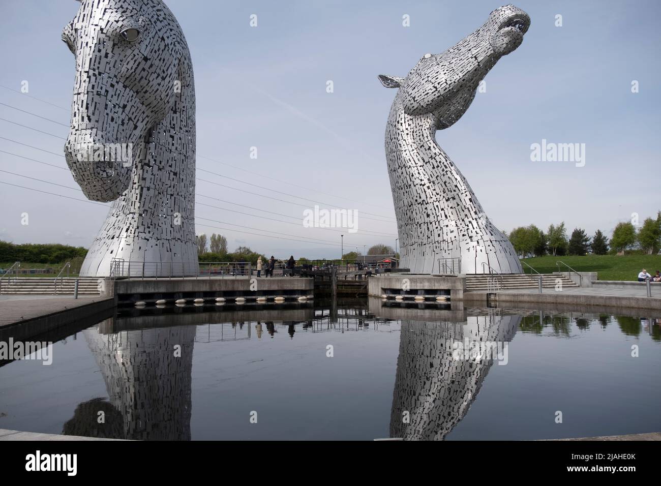 Die Kelpies Statue in Falkirk, Schottland während des Tages Stockfoto