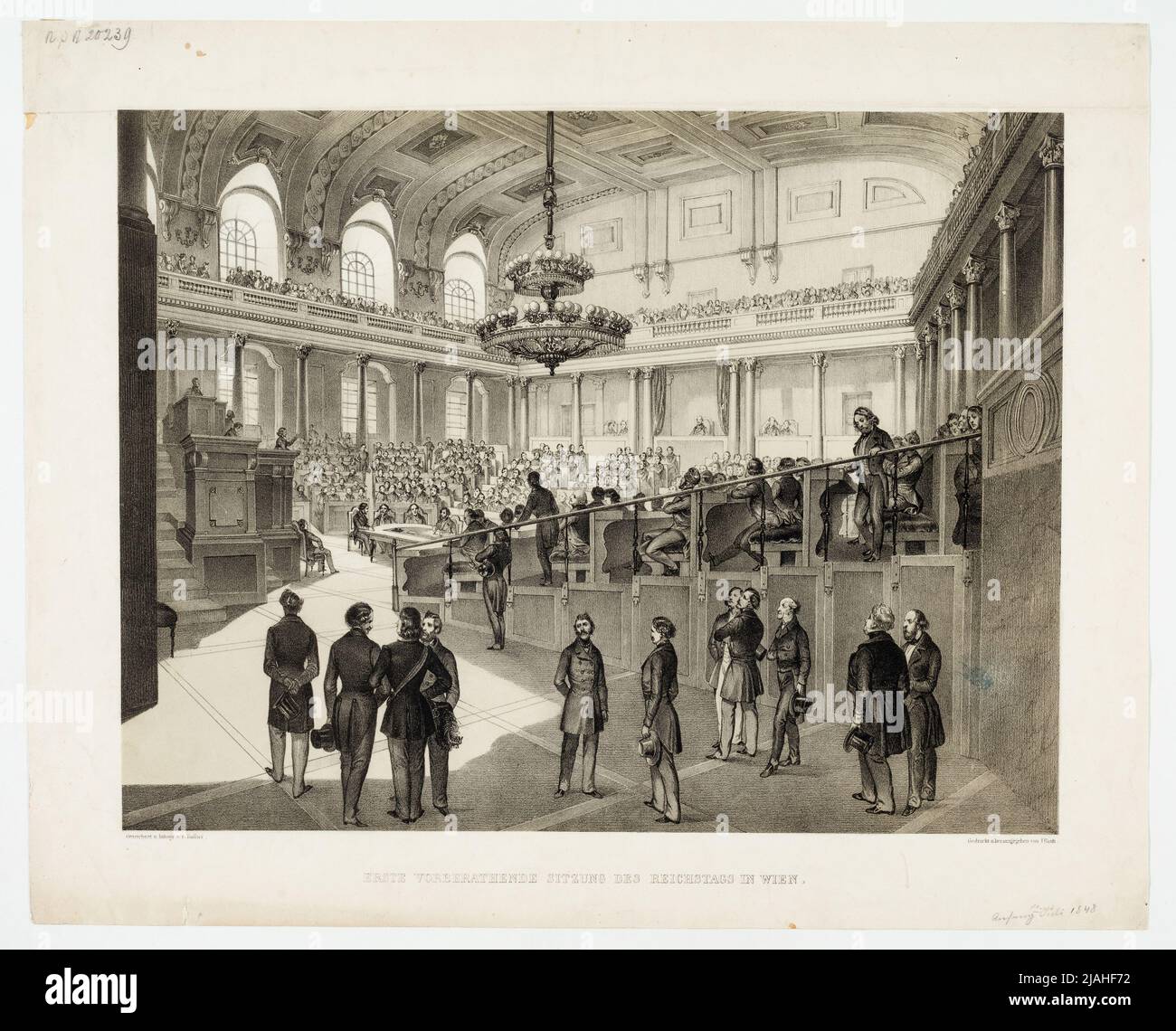 "Die erste Präzedenzsitzung des Reichstags in Wien." (Am 10. Juli 1848). Franz Kollarz (Kolář) (1825-1894), Lithograph, Johann Rauh (1803-1863), Drucker Stockfoto