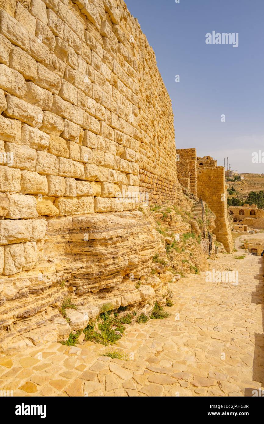 Die Mauern von Kerak Burg Al-Karak Jordanien Stockfoto