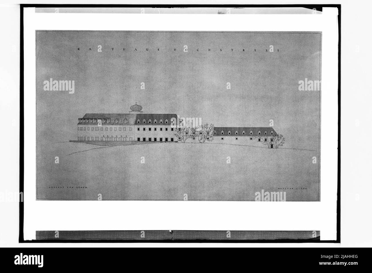 Entwurf für das Rasthaus Hochstraß auf der Reichsautstraße (Blick von Süden) Stockfoto