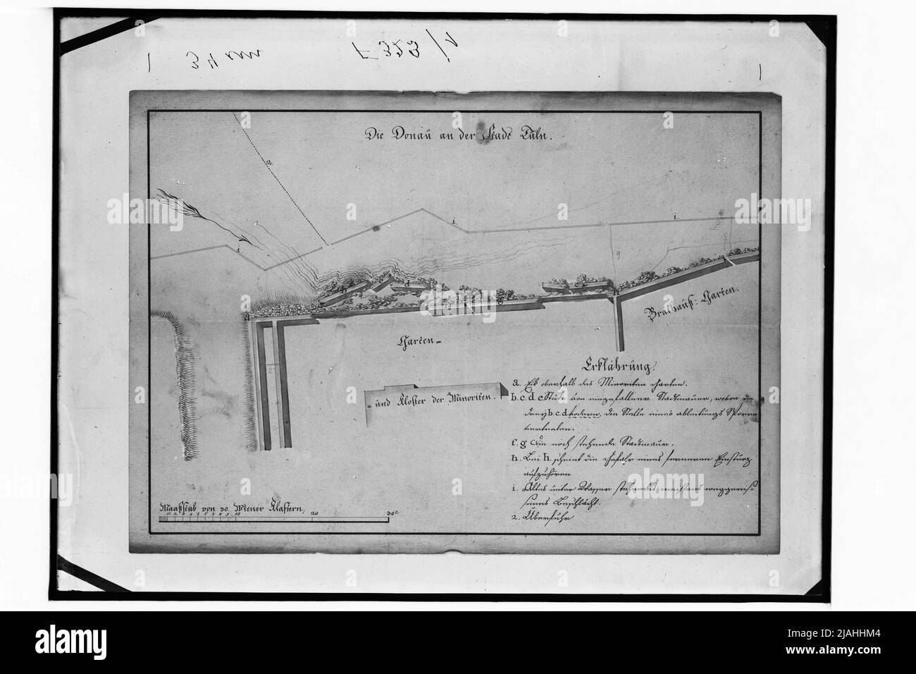 Plan der Donau in der Stadt Tulln (1. H. 19. Jahrhundert?) Stockfoto