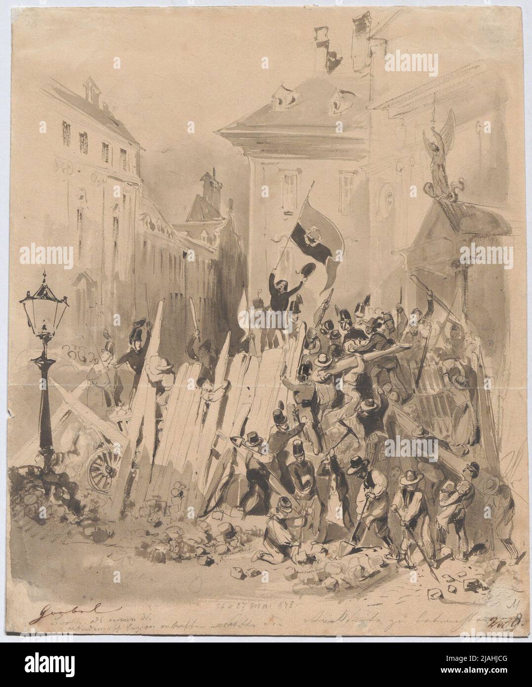 Barrikade am Michaelerplatz am 26. Mai 1848. Carl Anton Goebel (auch Göbel) (1824-1899), Schublade Stockfoto