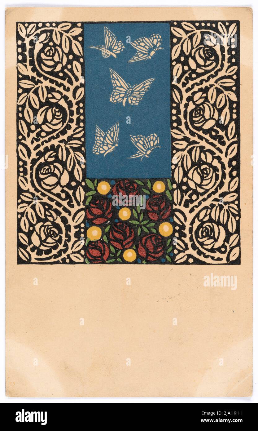 Postkarte der Wiener Werkstätte Nr. 17: Grußkarte zum Namenstag. Gustav Kalhammer (1886-1919), Künstler, Wiener Werkstätte, Verlag Stockfoto