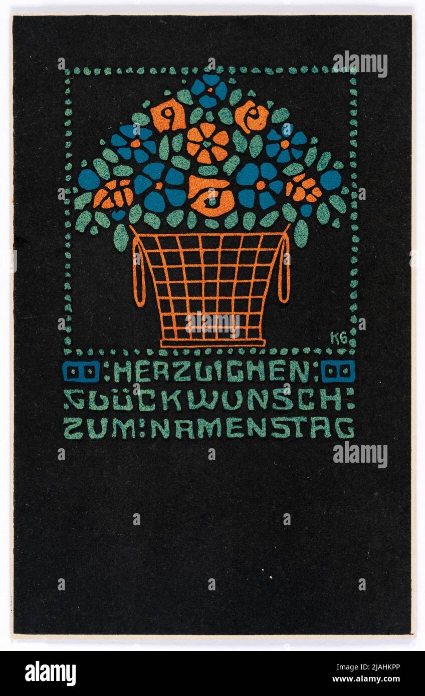 Postkarte der Wiener Werkstätte Nr. 65: Grußkarte zum Namenstag. Gustav Kalhammer (1886-1919), Künstler, Wiener Werkstätte, Verlag Stockfoto