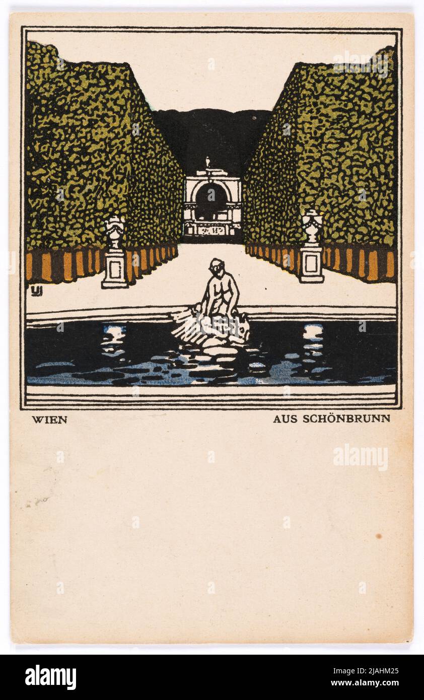 Postkarte der Wiener Werkstätte Nr. 137: Wien: Aus Schönbrunn. Urban Janke (1887-1915), Künstlerin, Wiener Werkstätte, Verlag Stockfoto