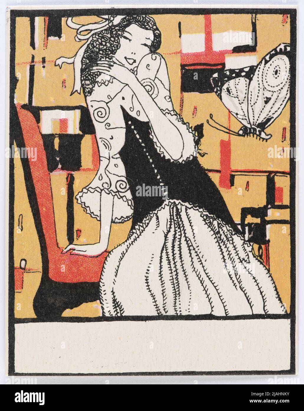 Tischkarte der Wiener Werkstatt Nr. 686: dame mit Schmetterling. Arnold Nechansky (1888-1938), Künstler Stockfoto