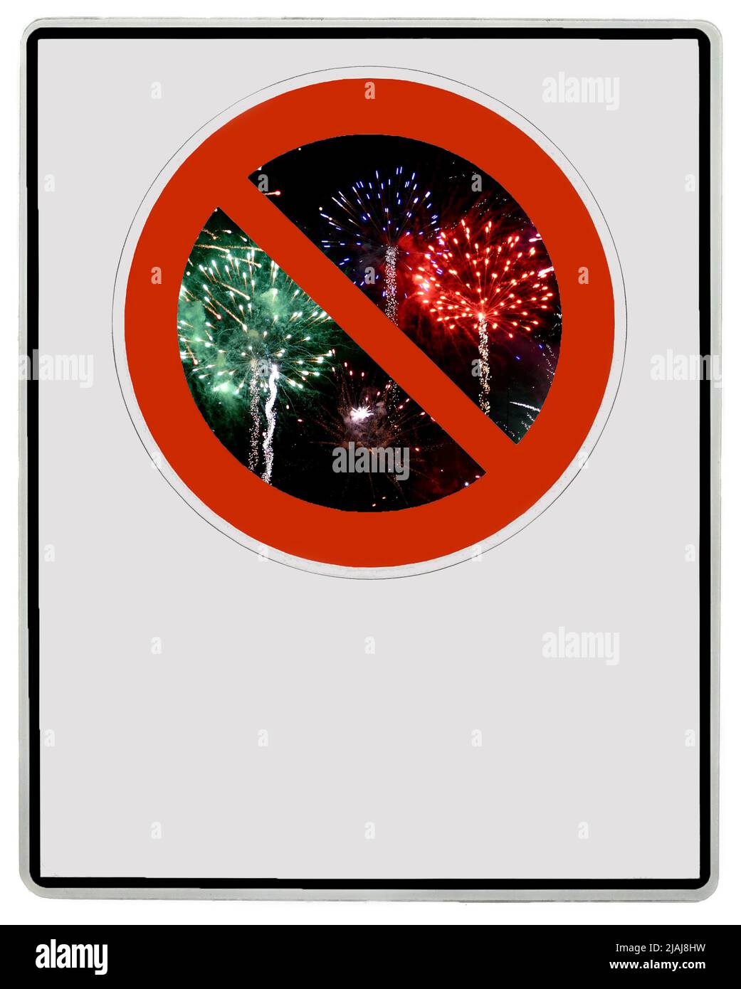 Feuerwerk - Verbotsschild - Vorlage für Ihre eigene Kennzeichnung. Stockfoto