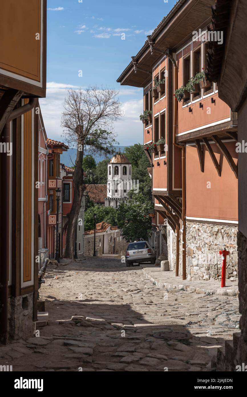Turm der St. Konstantin und St. Helena Kirche in der Altstadt von Plovdiv, Bulgarien Stockfoto