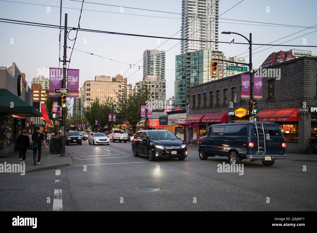 Das Schwulendorf im Viertel VancouverÕs West End. Vancouver, BC, Kanada. Stockfoto
