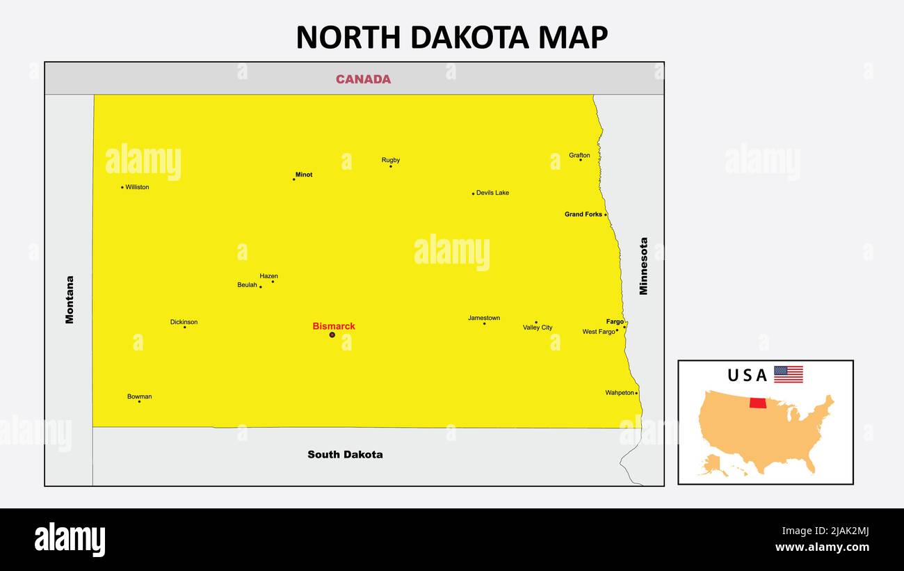 Karte Von North Dakota. Staat- und Distriktkarte von North Dakota. Politische Karte von North Dakota mit dem Hauptbezirk Stock Vektor