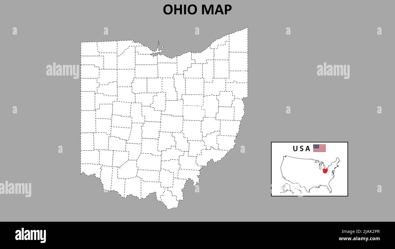 OhioKarte. Distriktkarte von Ohio in Distriktkarte von Ohio in Farbe mit Hauptstadt Stock