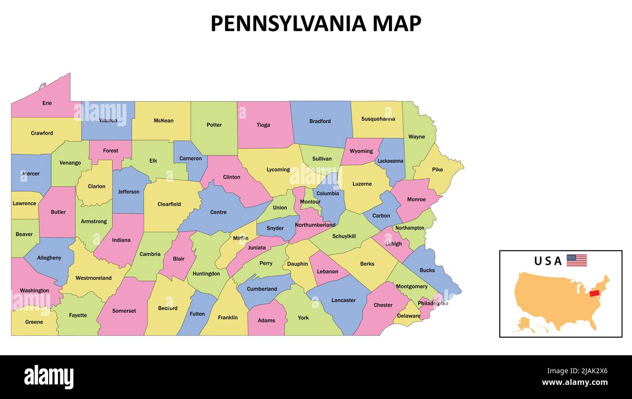Pennsylvania Karte. Politische Karte von Pennsylvania mit weißen