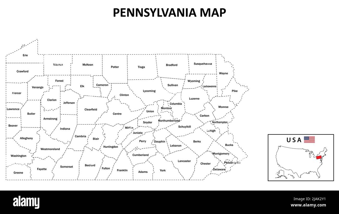 Pennsylvania Karte. Politische Karte von Pennsylvania mit weißen